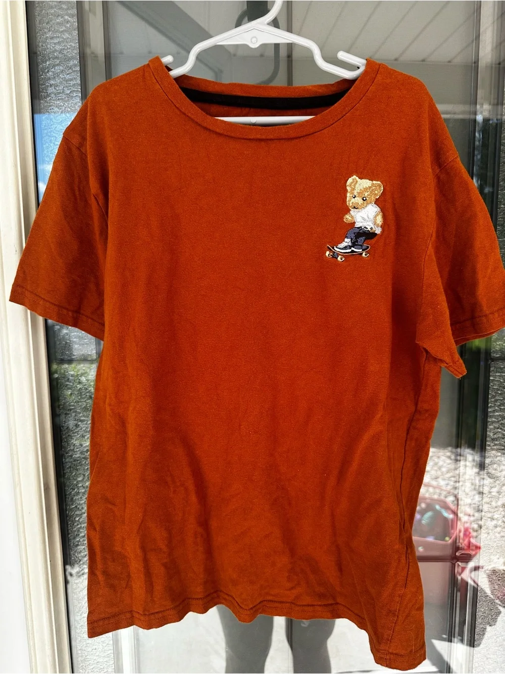 100% Cotton Boys Orange Skateboard Bear Short Sleeve Tee